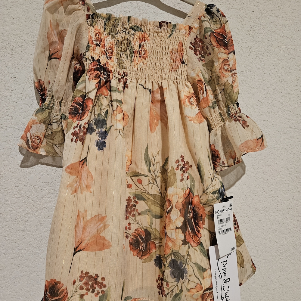 Pippa & Julie Floral Casual Dress - Cream and Orange